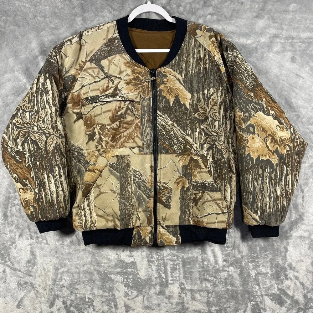 Cabela's Outdoor Gear Reversible Camo Insulated Jacket Men's Large Bomber Coat‎